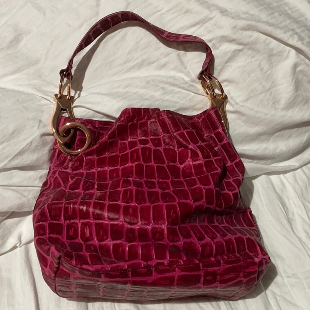 Tess loriami Hot pink leather croc embossed rose gold hardware bag worn once